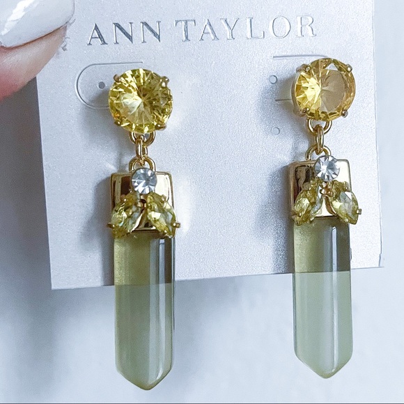 ANN TAYLOR Smoky Grey & Gemstone Dangle Earrings - Picture 1 of 4